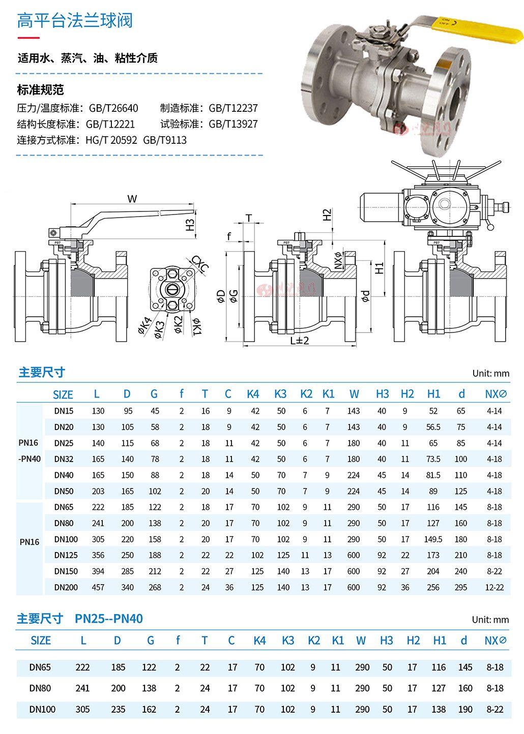 Q41F高平台法兰球阀参数